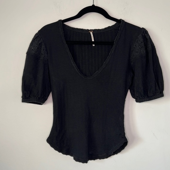 Free People St. James Black Crochet Lace Tee Top - Picture 5 of 13